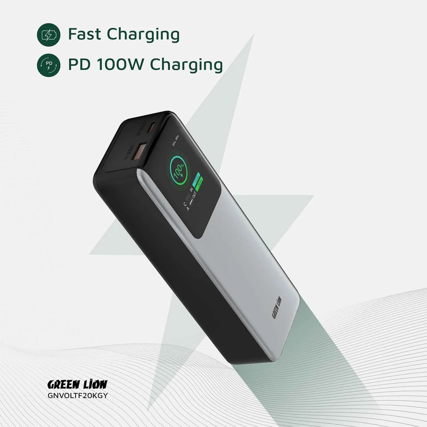 Green Lion Power Bank - 20000mAh 100W PD, Gray 4