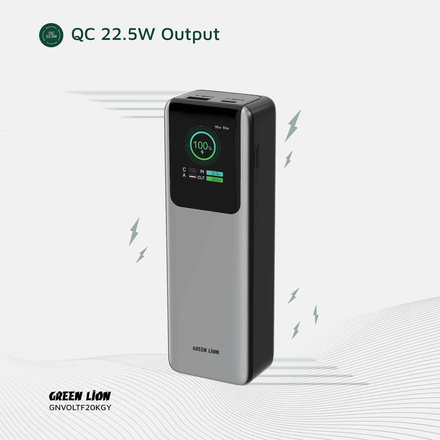 Green Lion Power Bank - 20000mAh 100W PD, Gray 5