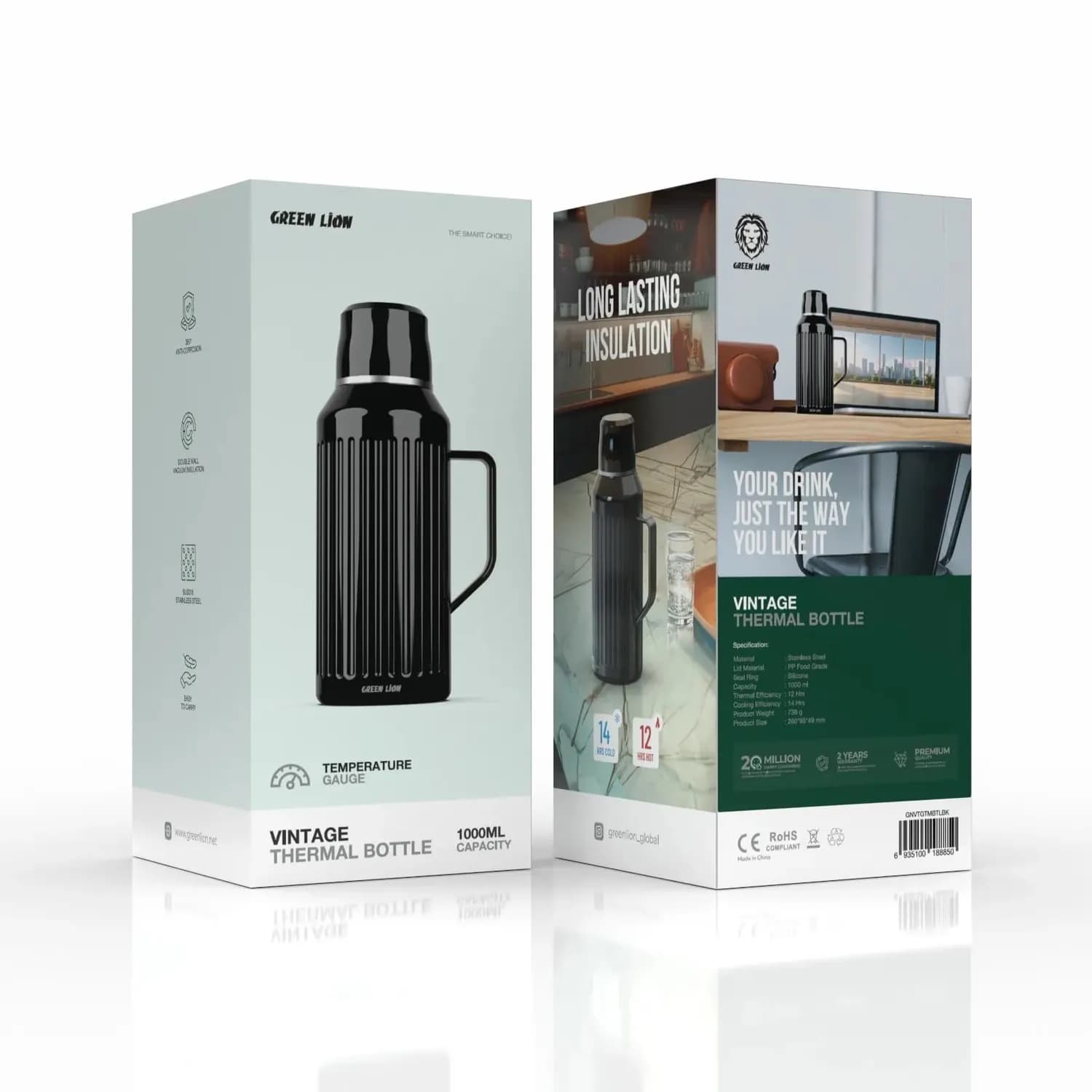 Green Lion Thermal Bottle - 1000mL, Black Vintage 4