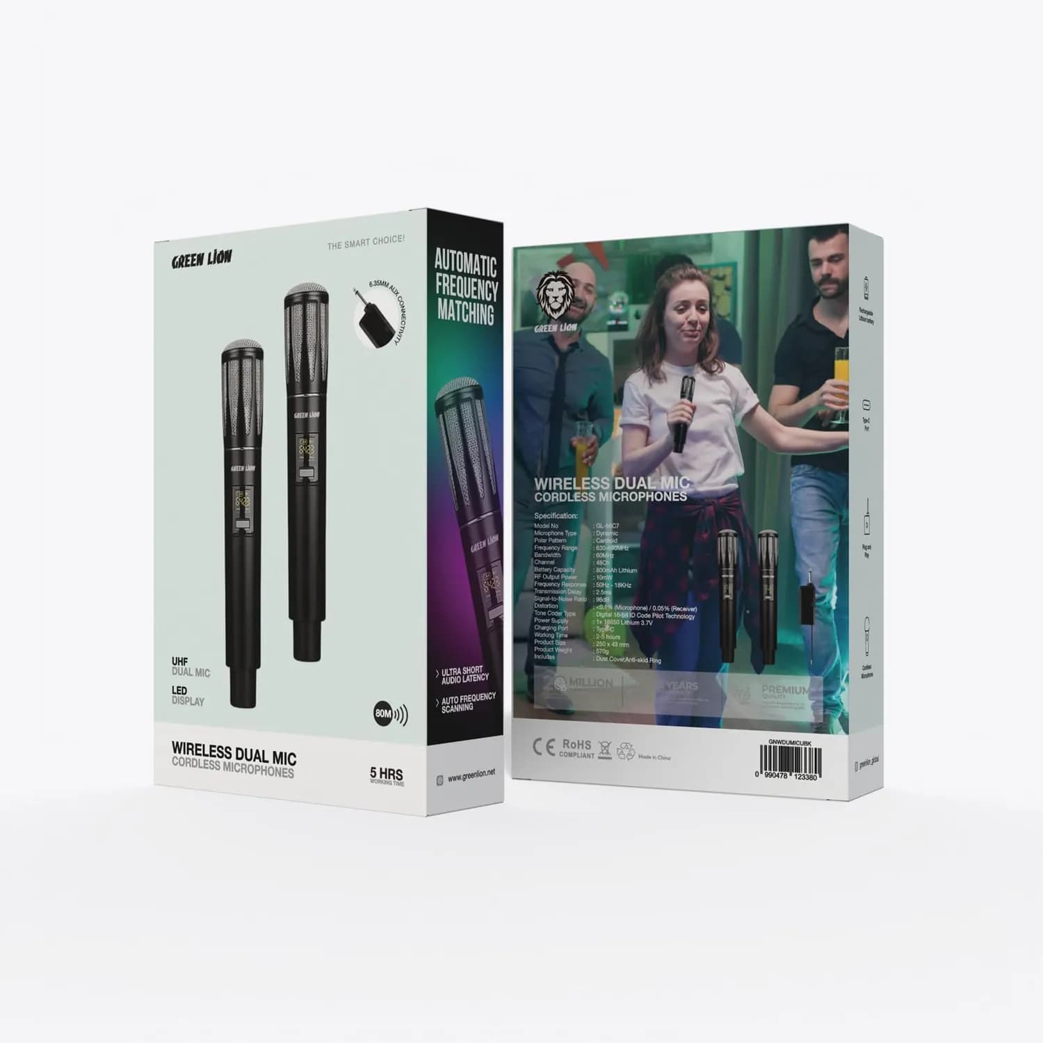 Green Lion Wireless Dual Dynamic Microphones - Rechargeable, Black 5