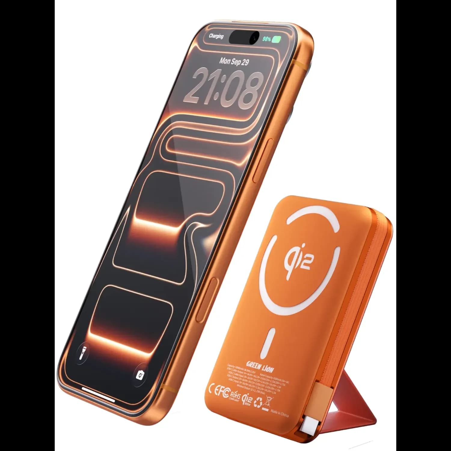 GREEN LION Wellington Power Bank - 10000mAh, 35W PD, 25W Wireless - Orange — Orange 2