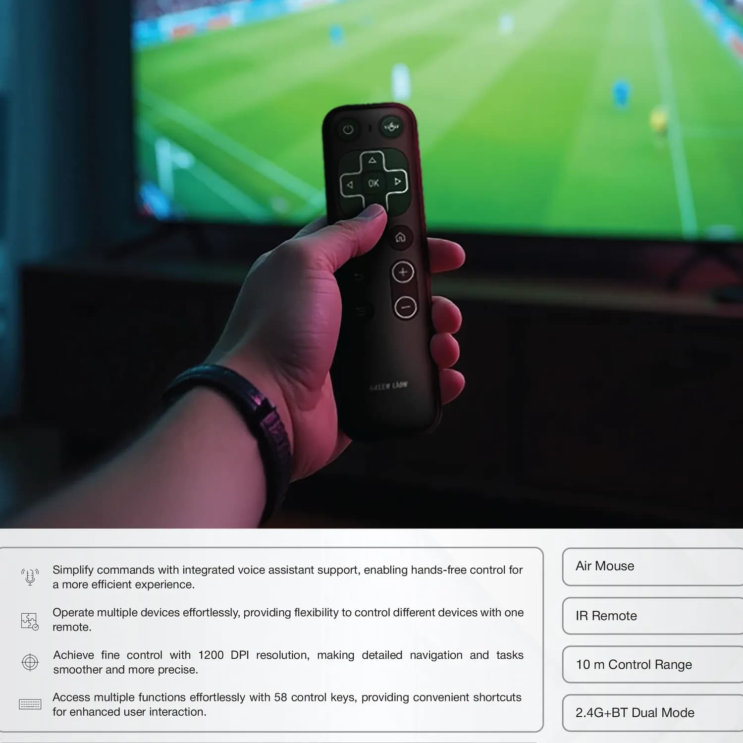 Green Lion Wireless Remote - Air Mouse, Voice Assistant, Black 4