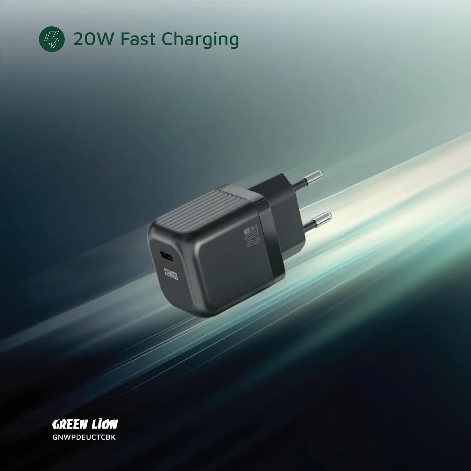 Green Lion GaN Charger - 20W PD, USB-C, Black 2