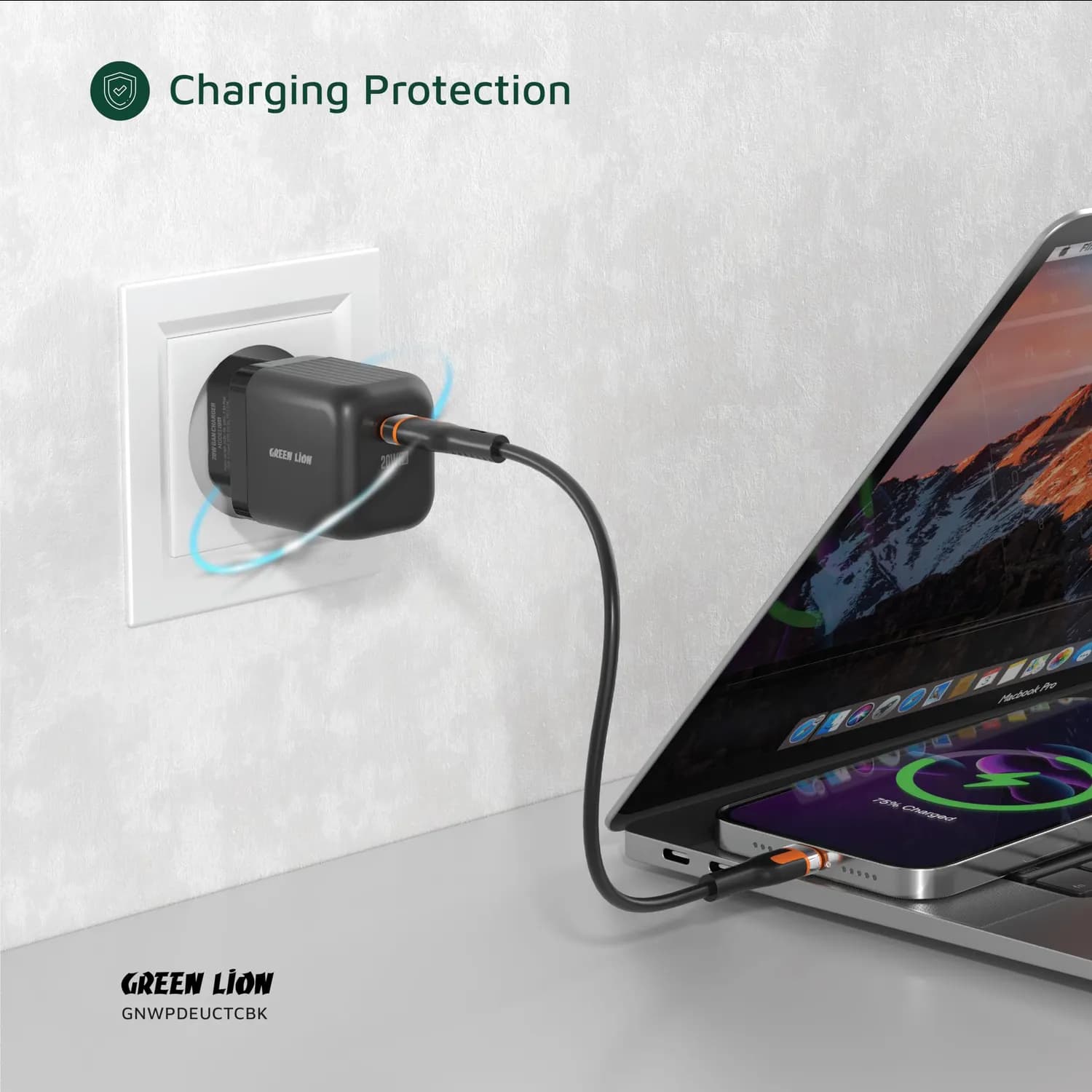 Green Lion GaN Charger - 20W PD, USB-C, Black 3
