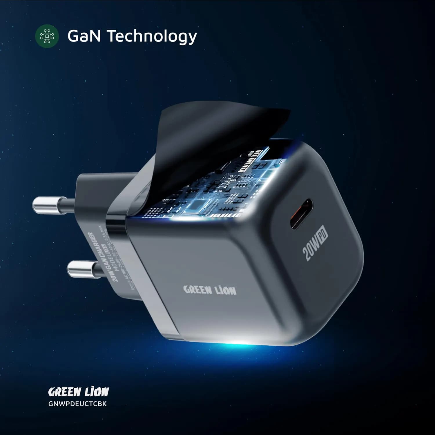 Green Lion GaN Charger - 20W PD, USB-C, Black 4