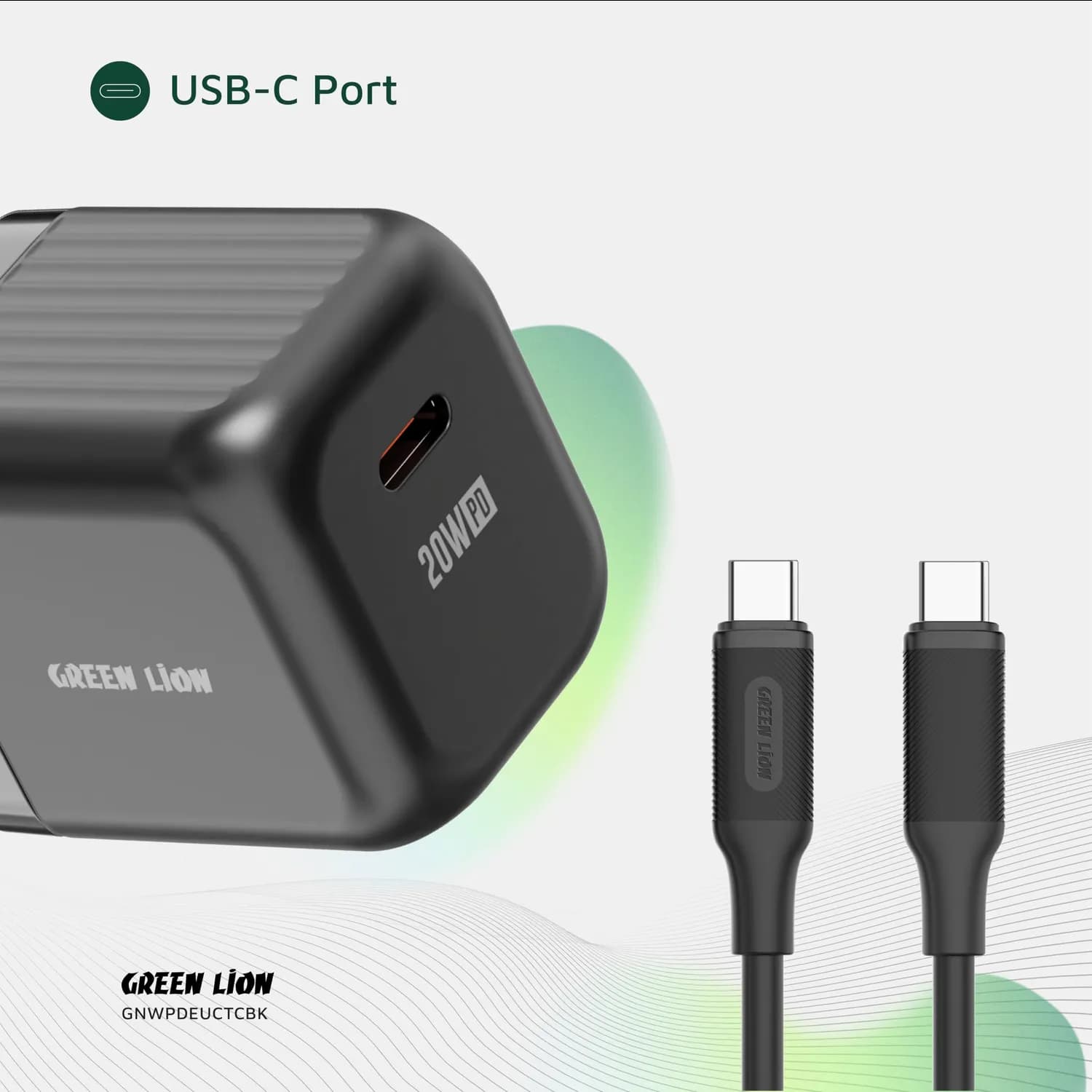 Green Lion GaN Charger - 20W PD, USB-C, Black 5