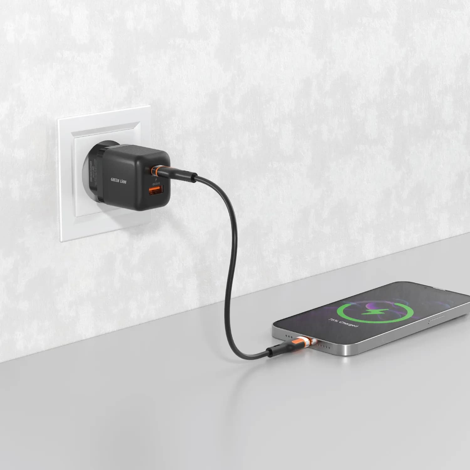 Green Lion GaN Charger - 20W PD, Dual USB, Black 2