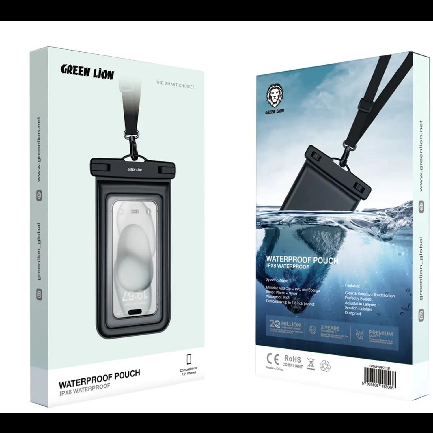 Green Lion Waterproof Pouch - IPX8, Fits up to 7.2", Clear 3