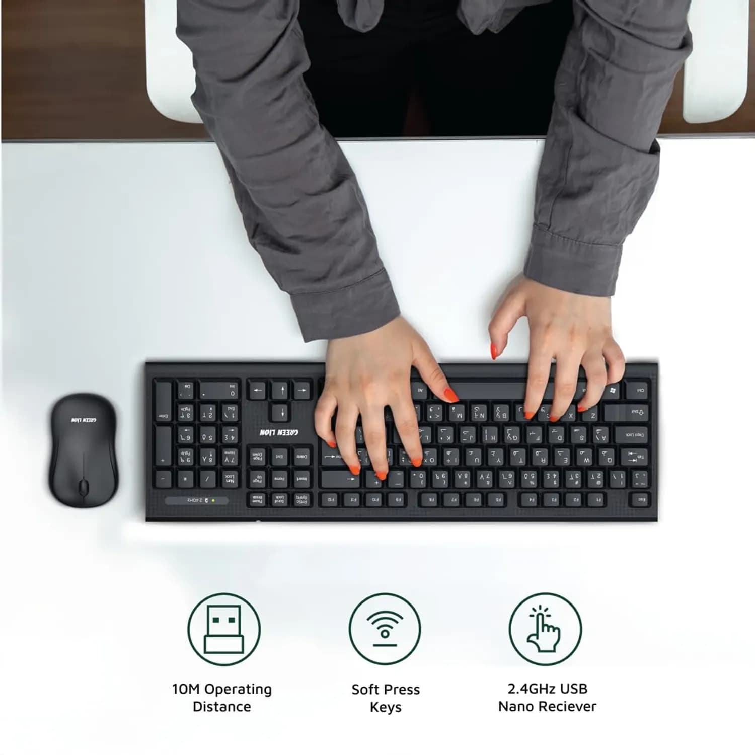 Green Lion Wireless Keyboard & Mouse Duo - Arabic & English, Black 5