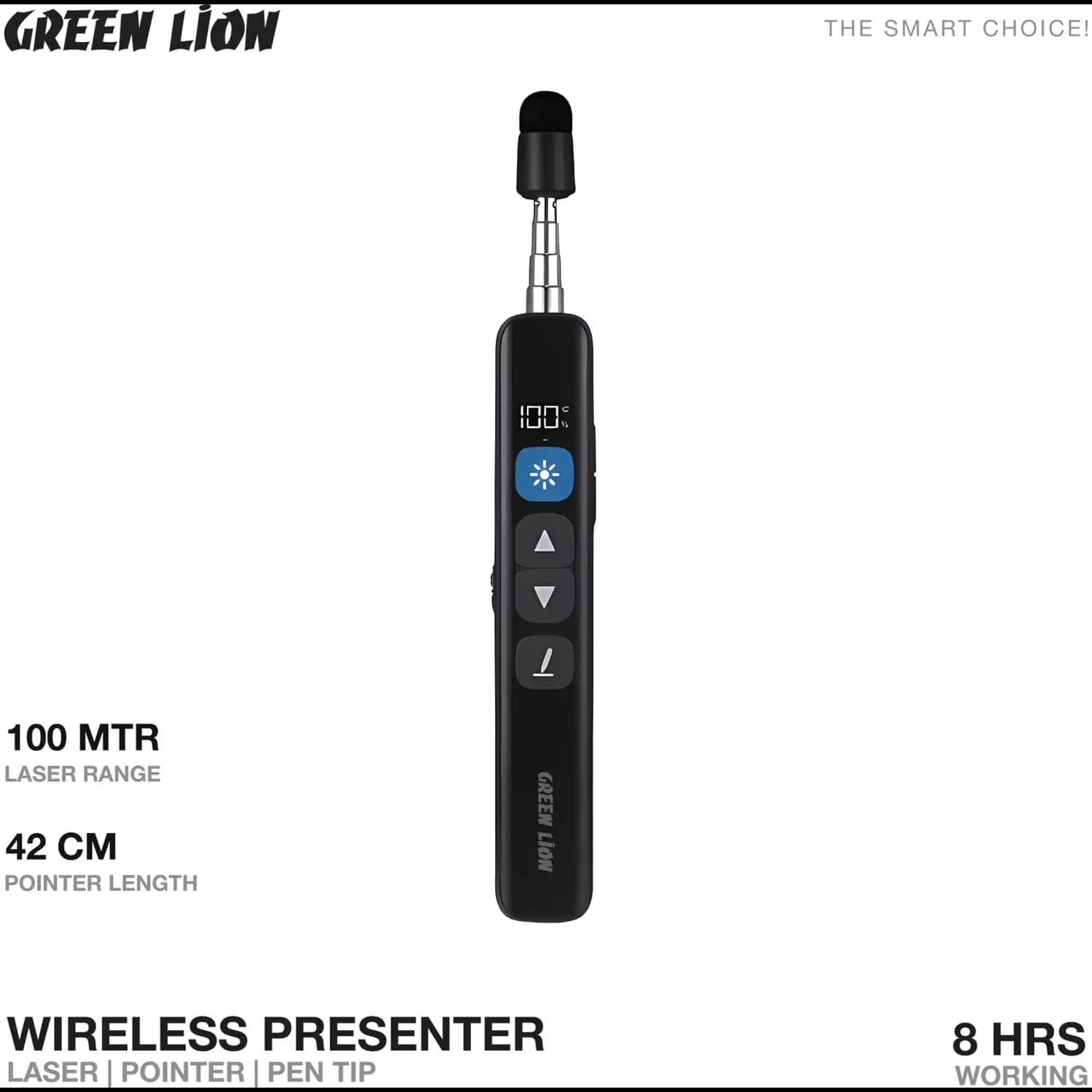 Green Lion Wireless Presenter - Retractable Pointer, Laser, Black 2