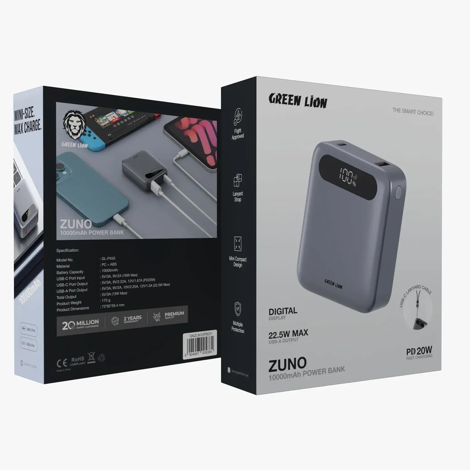 Green Lion Power Bank Zuno - 10000mAh PD 20W, Grey 3