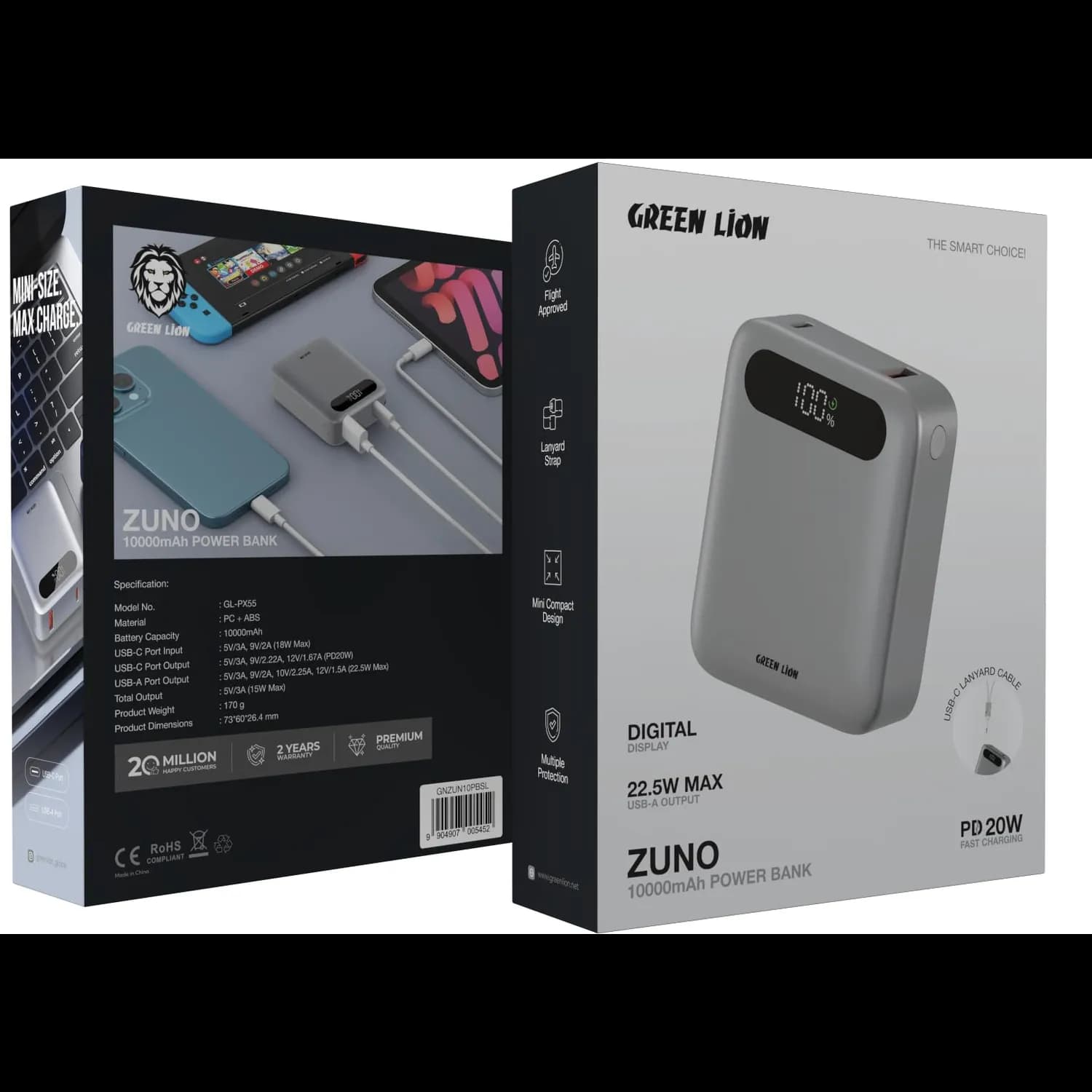 Green Lion Power Bank Zuno - 10000mAh PD 20W, Silver 5