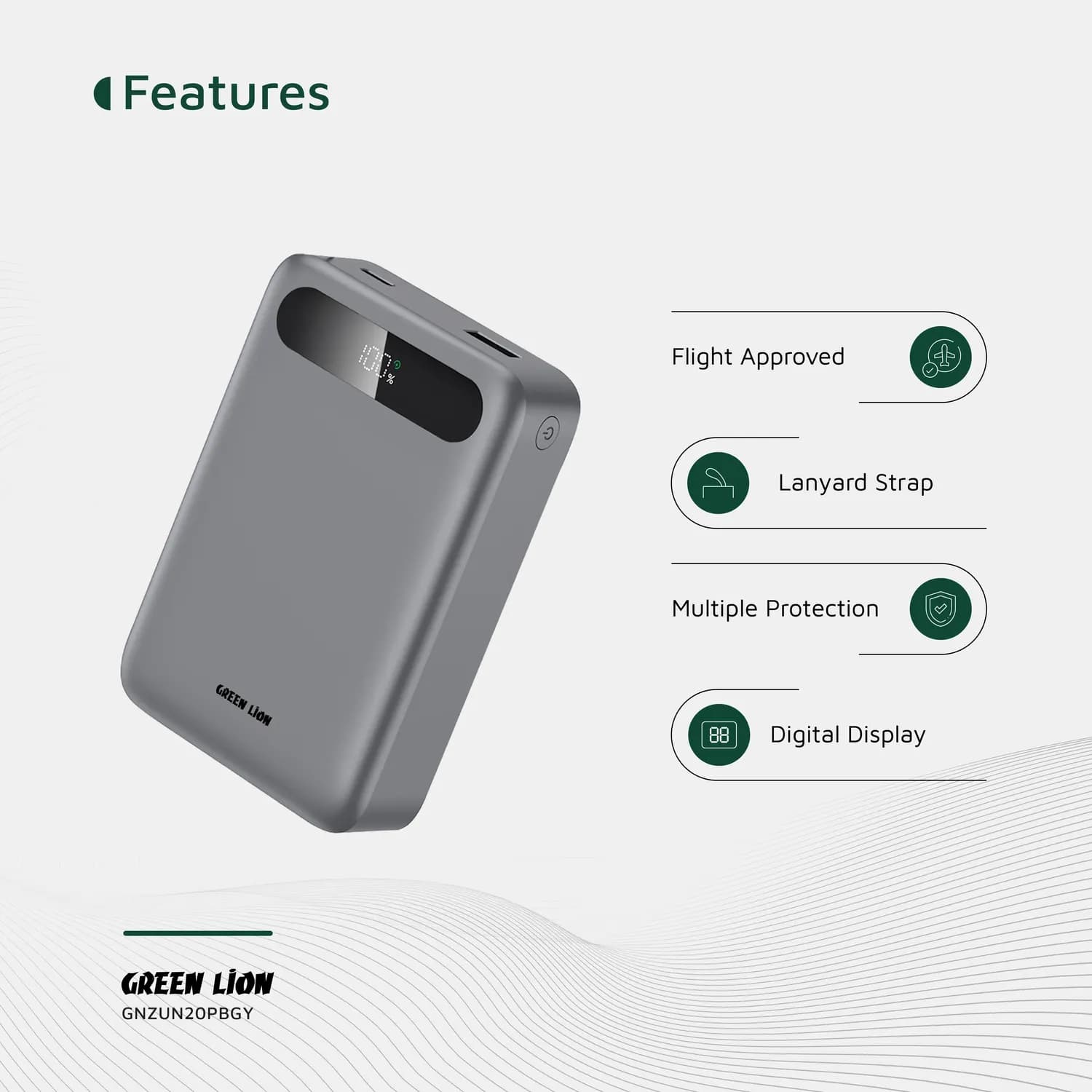 Green Lion Power Bank Zuno - 20000mAh PD 20W, Gray 5