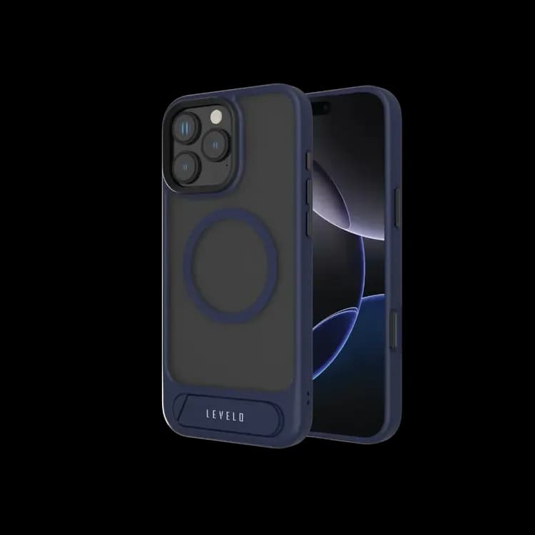 LEVELO Matteo Case iPhone 16 Pro - Bottom Stand Grip, Blue