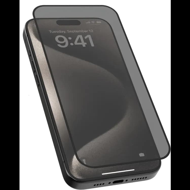 Levelo Privacy Screen Protector iPhone 16 Pro - 2.5D Silk Print, Silicone Edge — Black