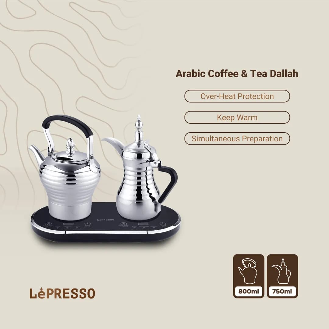 LePresso Arabic Coffee & Tea Maker LPARCTMSL - 800ml+750ml, Silver — Silver 4