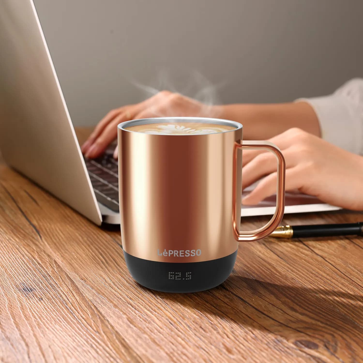 LePresso Smart Ceramic Mug AURELIO - Temperature Control, Rose Gold — Silver 3