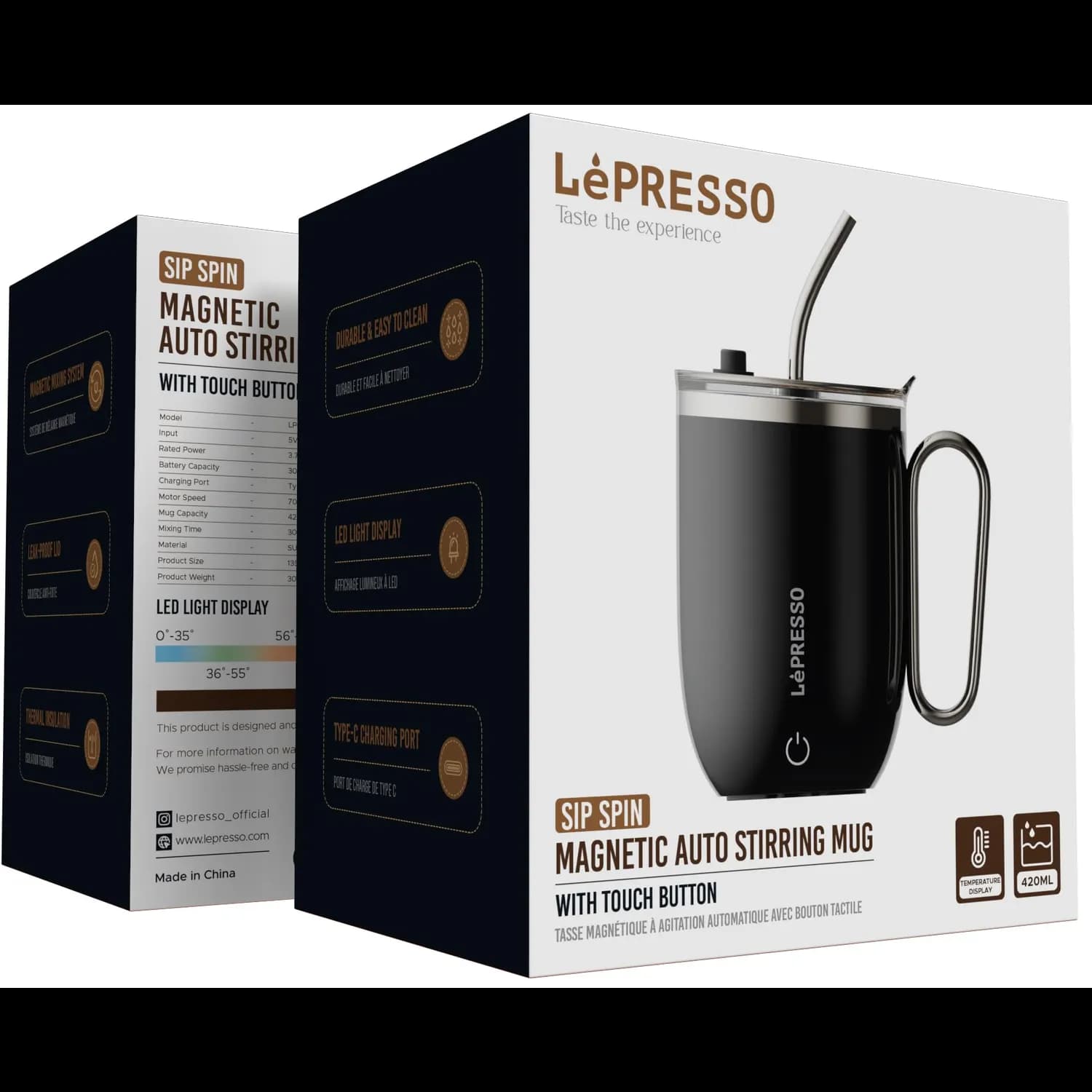 LePresso Auto Stirring Mug - Magnetic Rotor, 420ml, Black — Black 3