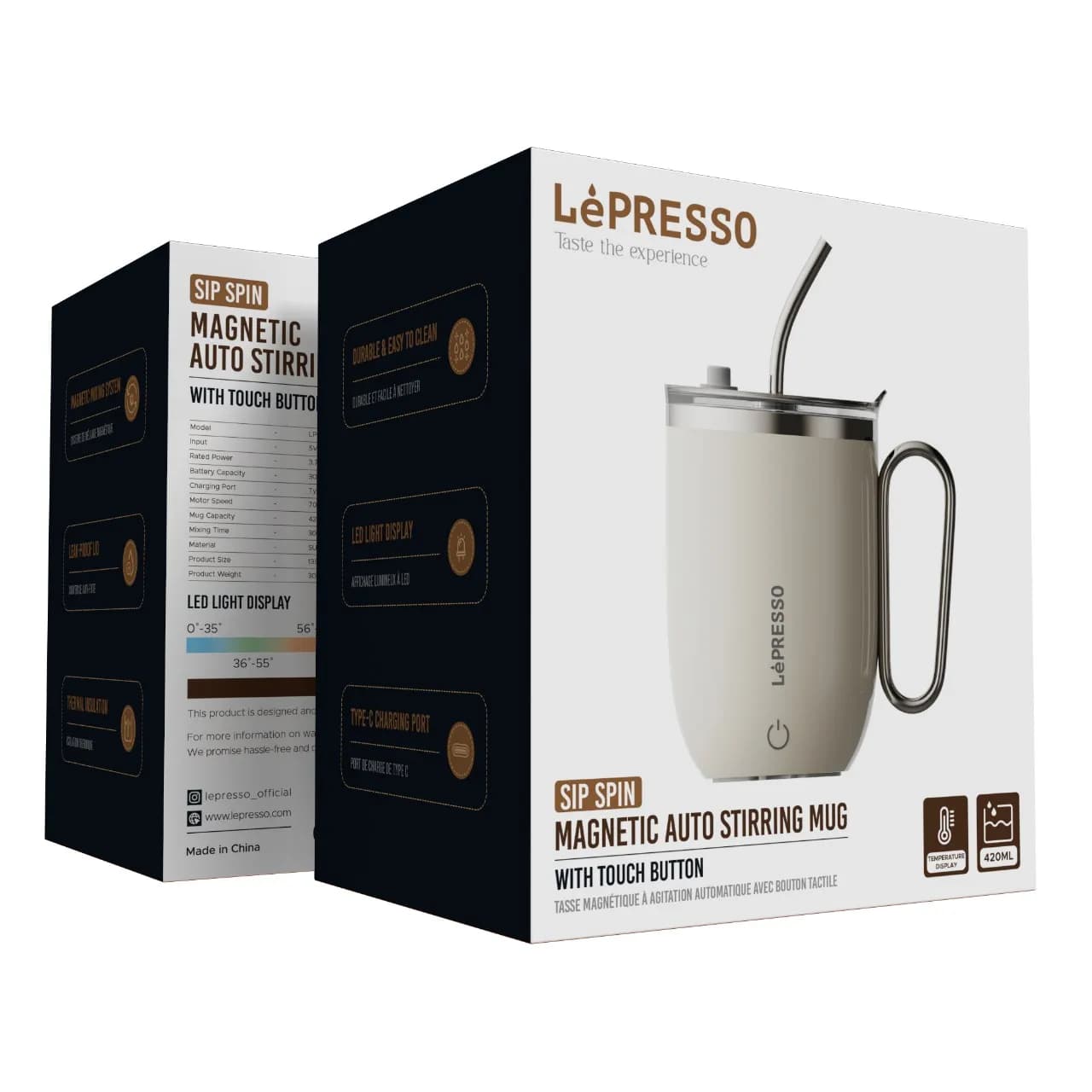 Lepresso Sip Spin Magnetic Auto Stirring Mug with Touch Button - White 1 Lepresso Sip Spin Magnetic Auto Stirring Mug with Touch Button - White 1