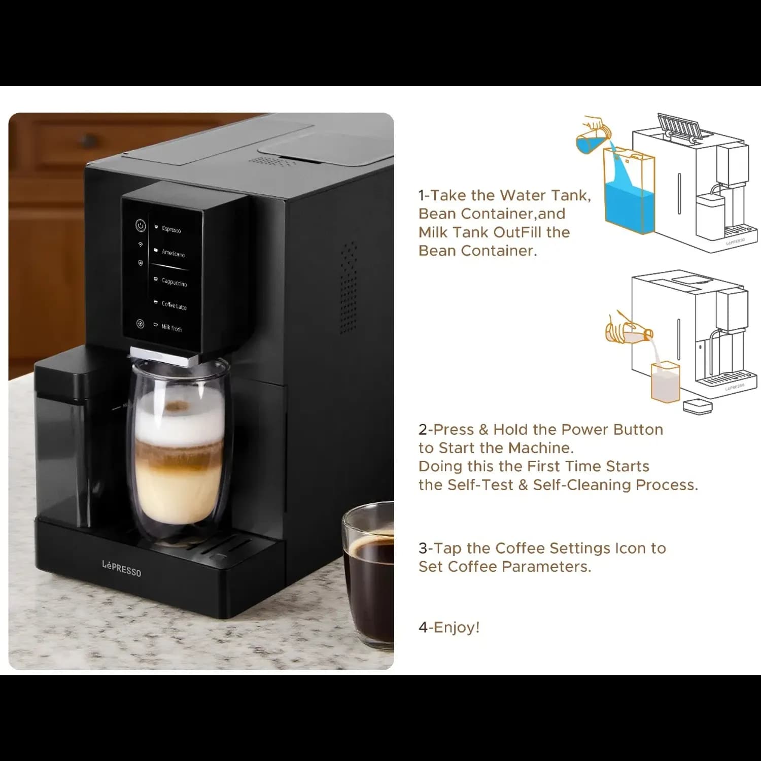 LePresso Coffee Machine - Automatic, Mobile App, White — Black 4
