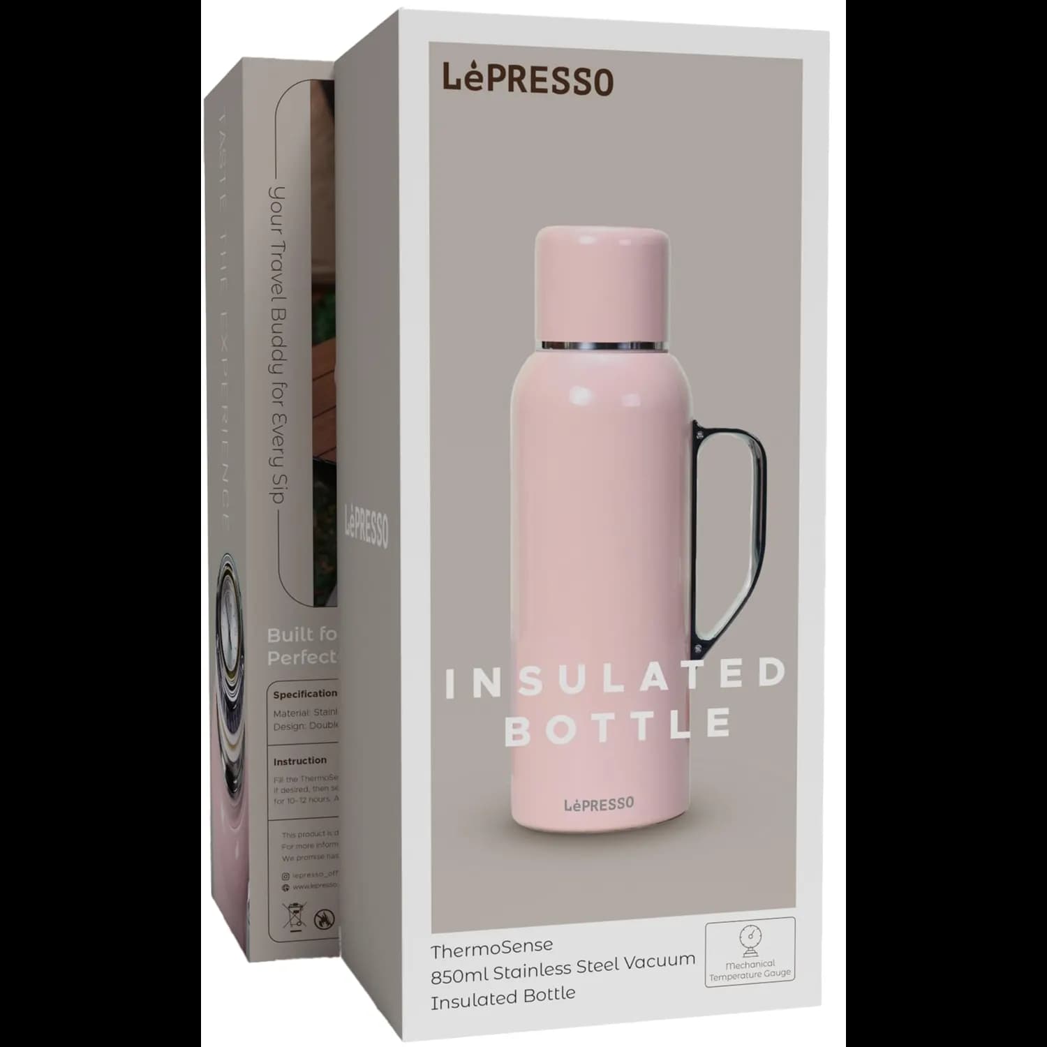 LePresso Insulated Bottle - 850mL, Thermo Sense — Pink 4