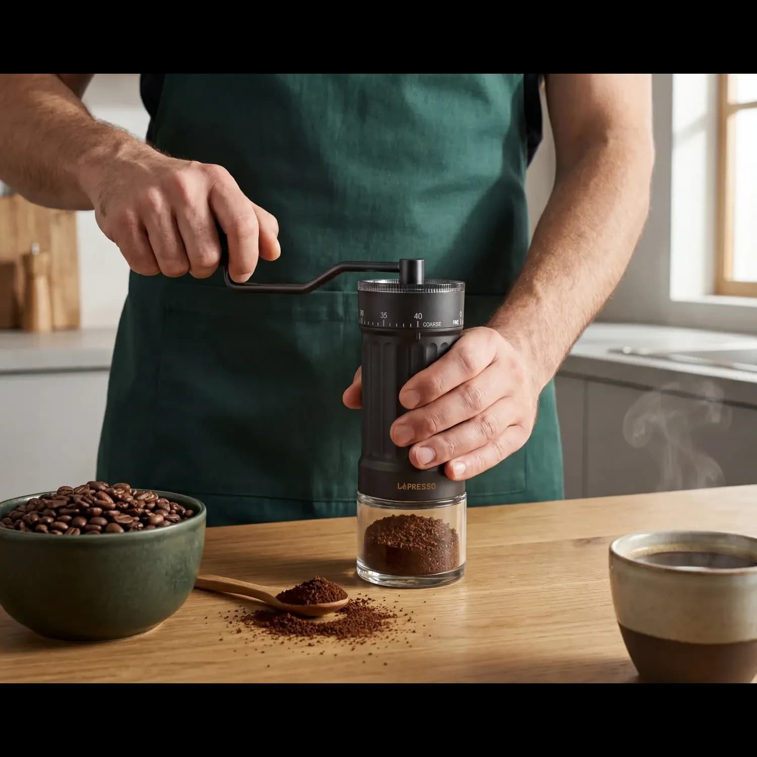 Lepresso Manual Coffee Grinder Caffètradizione - Stainless Steel Burr, Black 5
