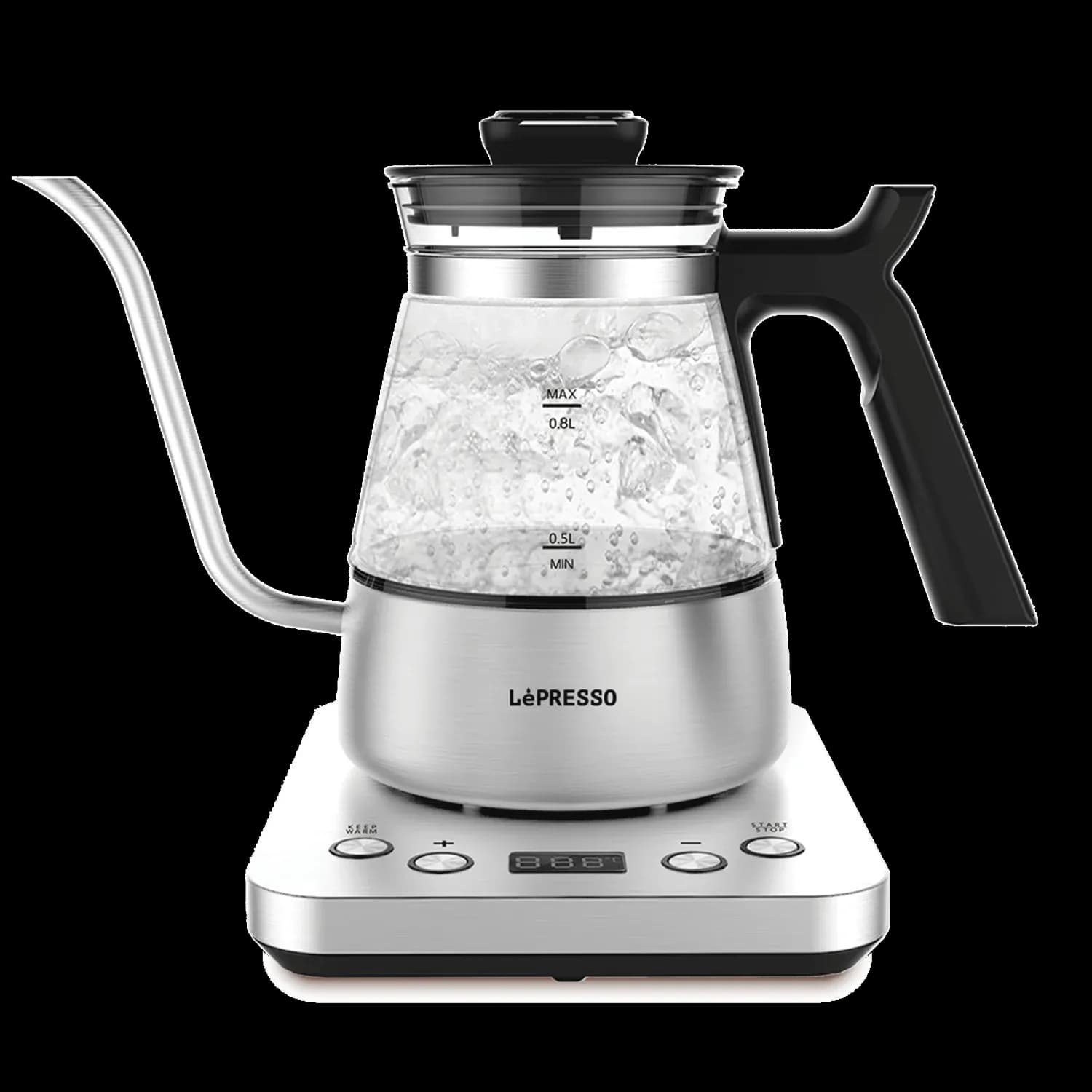 LePresso Electric Kettle BrewWave - 0.8L Glass, Digital Temp Control, Silver 1 LePresso Electric Kettle BrewWave - 0.8L Glass, Digital Temp Control, Silver 1