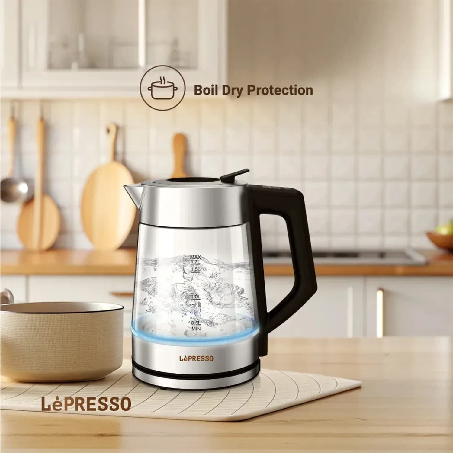 LePresso Electric Kettle LPCFFM0008-BK - 1.7L Glass, Stainless Steel 3