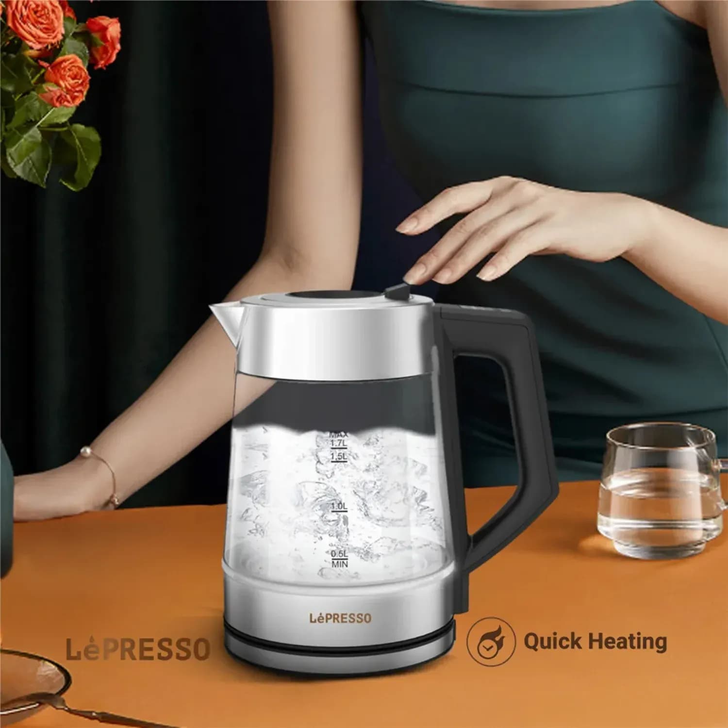 LePresso Electric Kettle LPCFFM0008-BK - 1.7L Glass, Stainless Steel 5