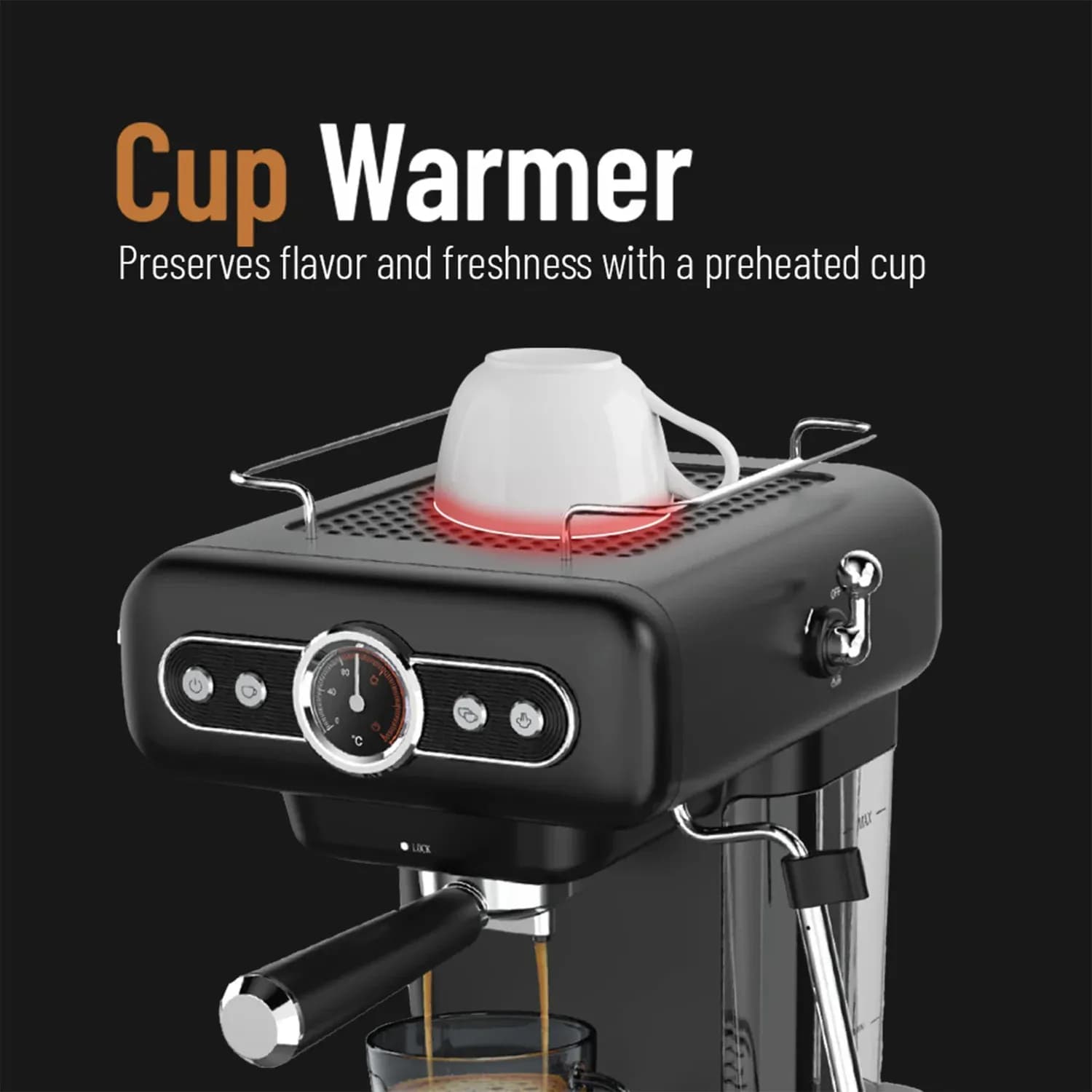 LePresso Espresso Machine with Boiler Gauge & Milk Steamer, - Black 3