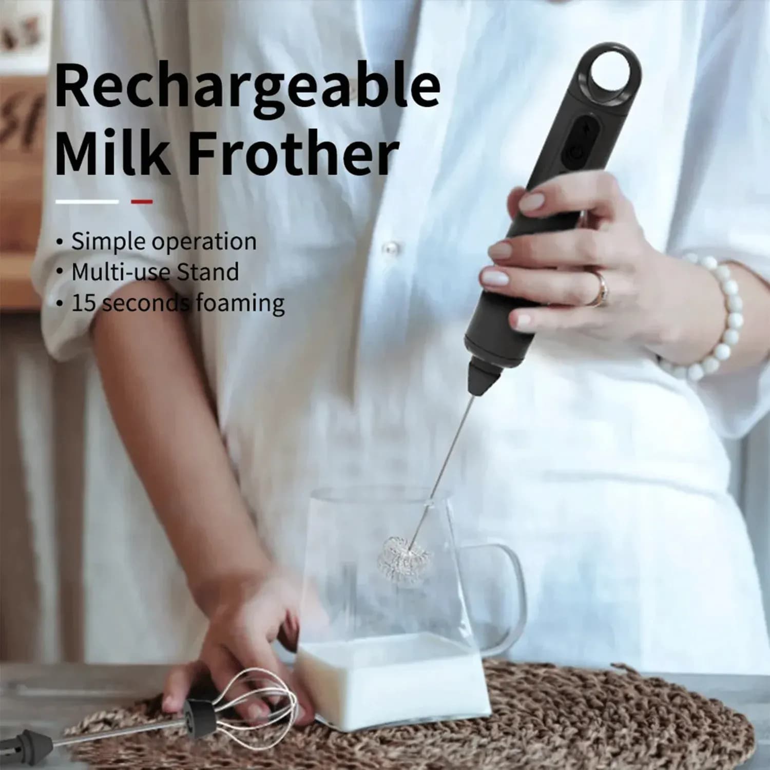 LePresso Milk Frother - 3-Speed USB-C Rechargeable, Black 2