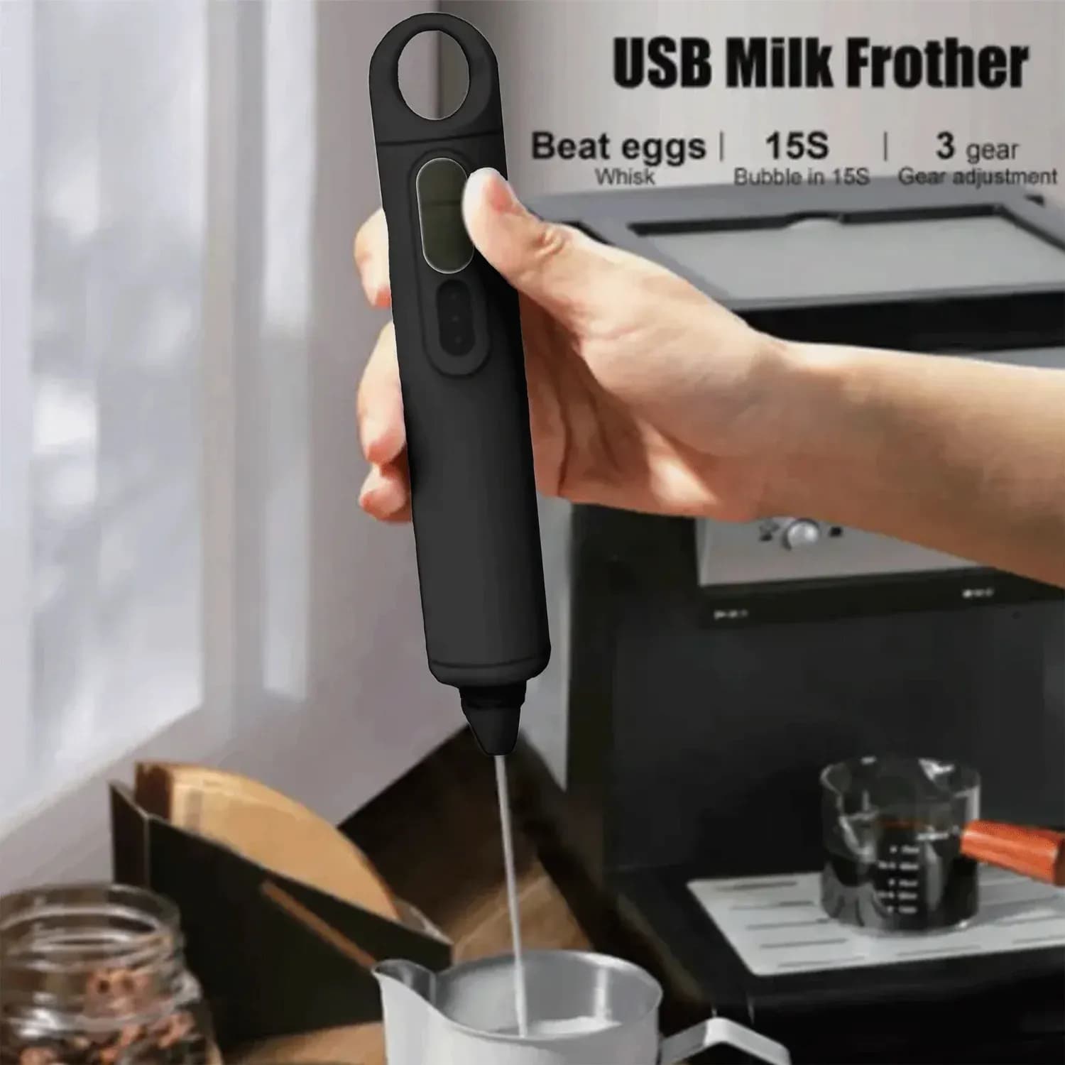 LePresso Milk Frother - 3-Speed USB-C Rechargeable, Black 3