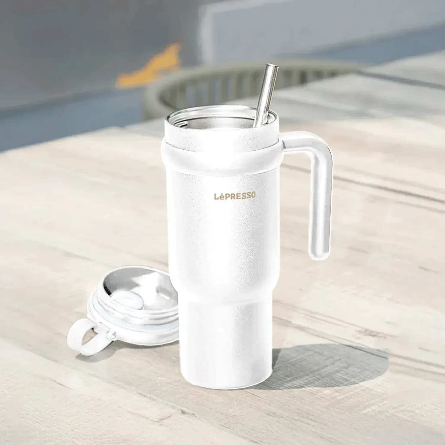 LePresso Insulated Mug - 900mL, Dual Drink Mode, White 2