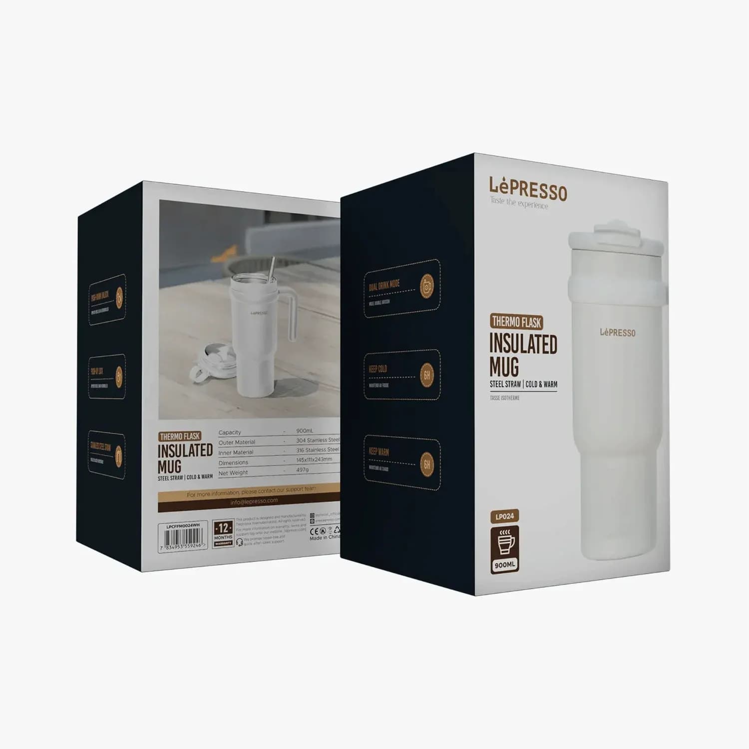 LePresso Insulated Mug - 900mL, Dual Drink Mode, White 3