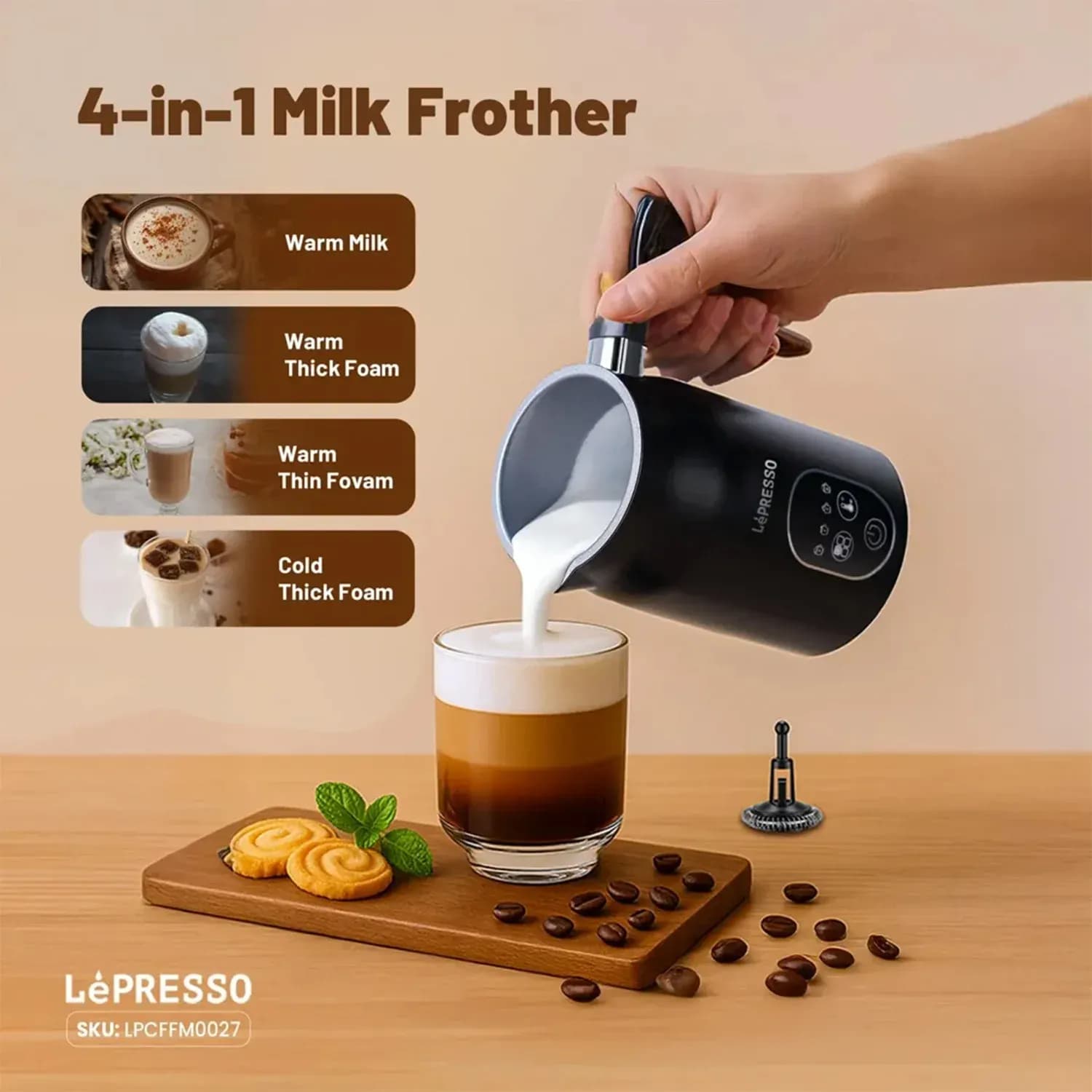LePresso Electric Milk Frother - 4-in-1, Black 2
