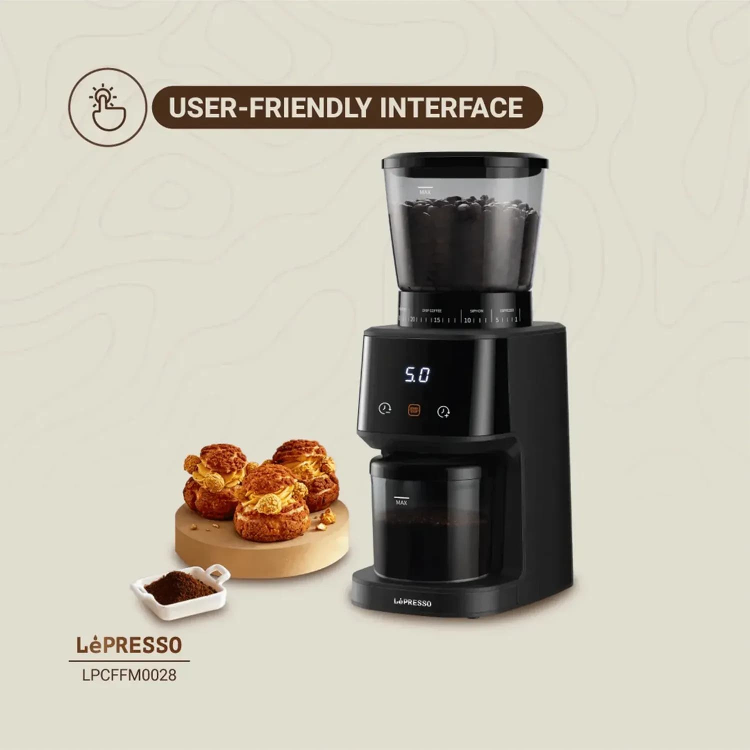 LePresso Coffee Grinder - Digital Weight Control, 60 Settings, Stainless Steel 3