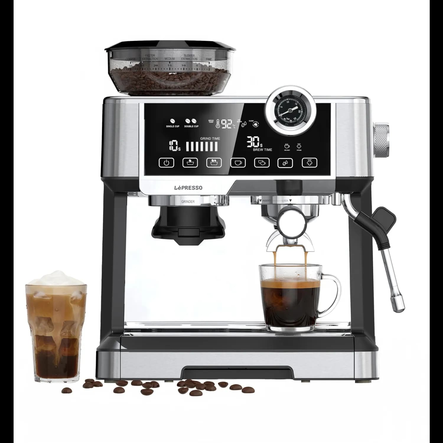 LePresso Semi-Automatic Coffee Machine - Dual Boiler, Grinder, Black 2