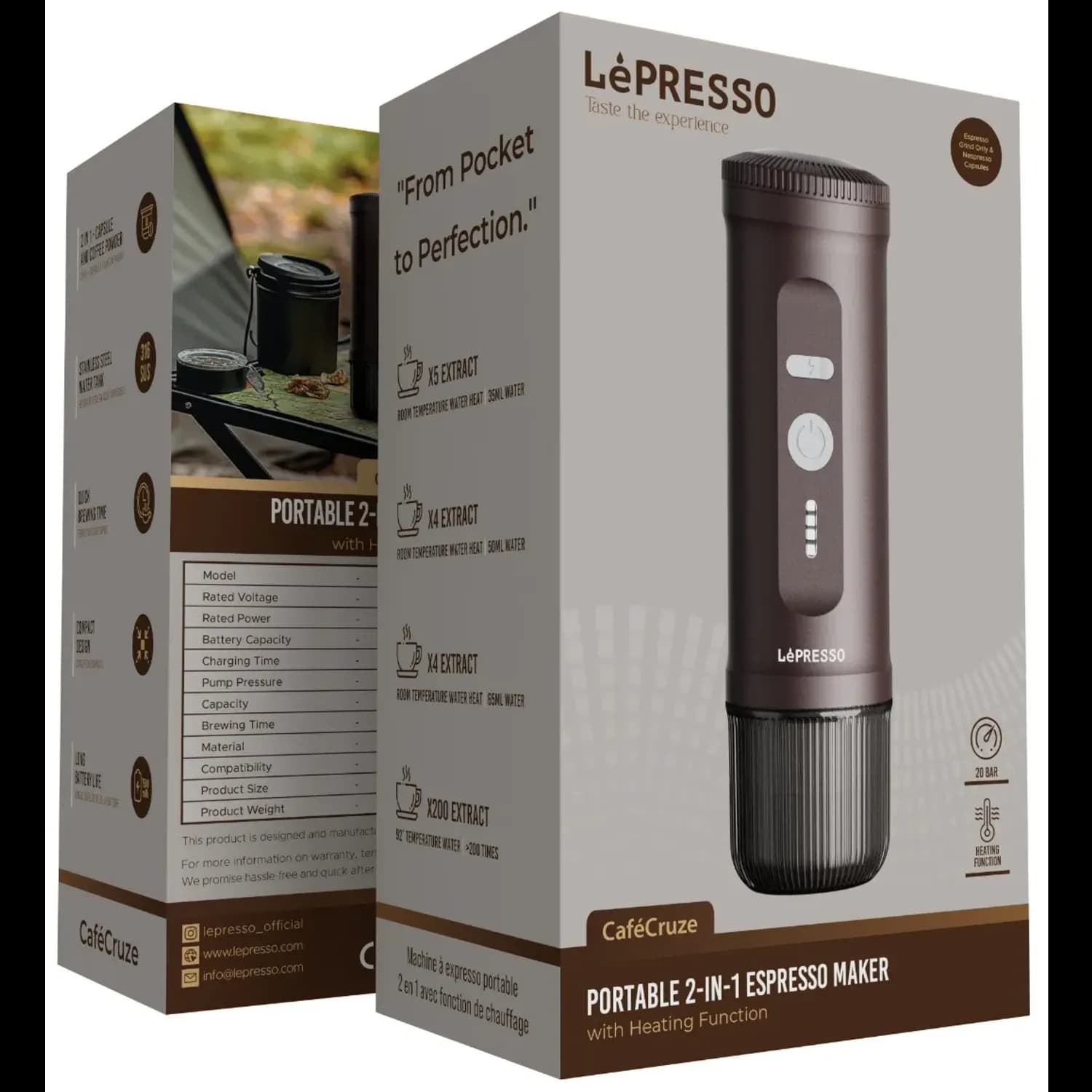 LePresso Espresso Maker - 2-in-1 Capsule & Powder, Brown — Brown 2
