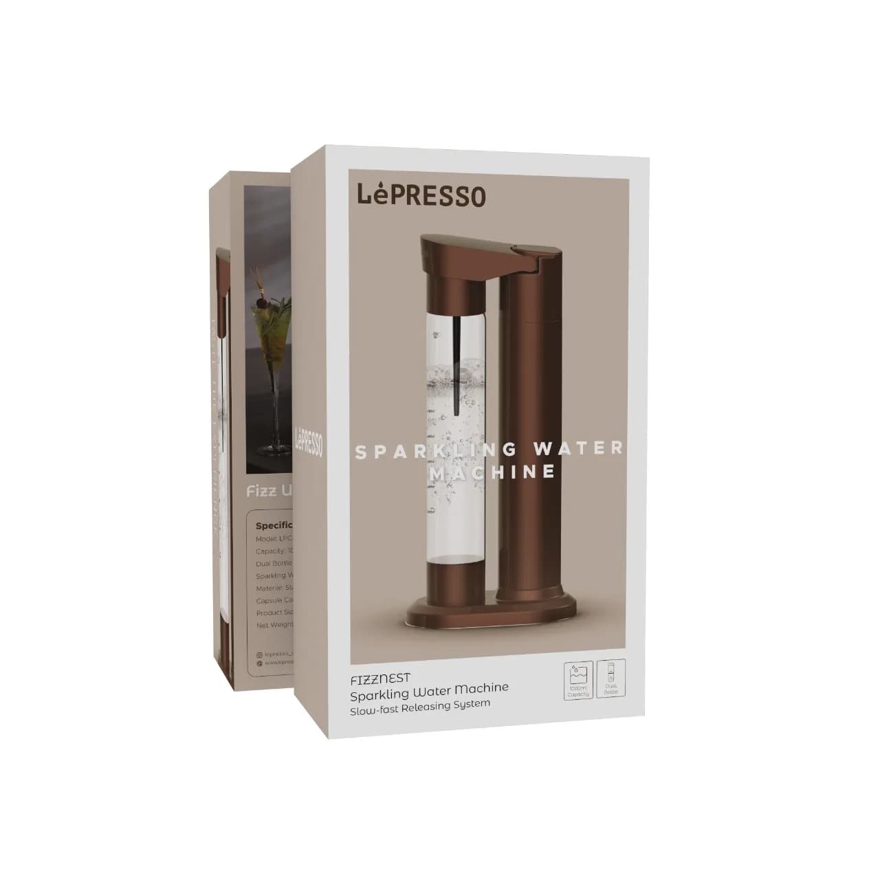 Lepresso Fizznest Sparkling Water Machine - Silver - Brown 1 Lepresso Fizznest Sparkling Water Machine - Silver - Brown 1