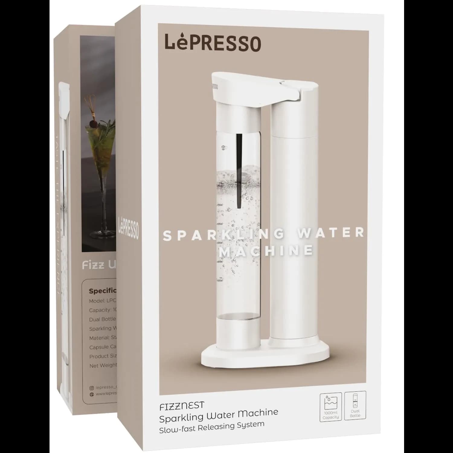 LePresso Sparkling Water Maker - Dual-Release System, White — White 3