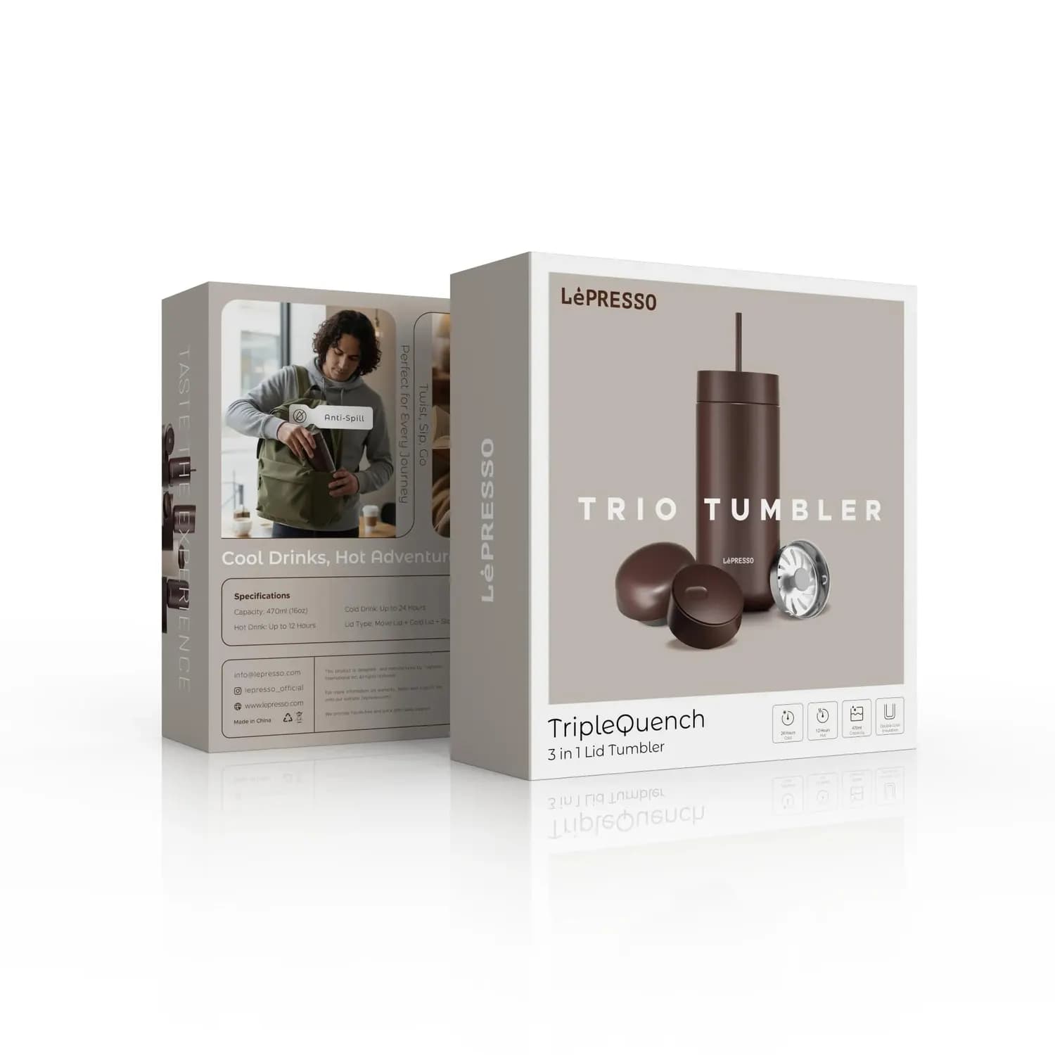 LePresso Tumbler TripleQuench - 590ml Double Wall, Wood Brown — Red 4