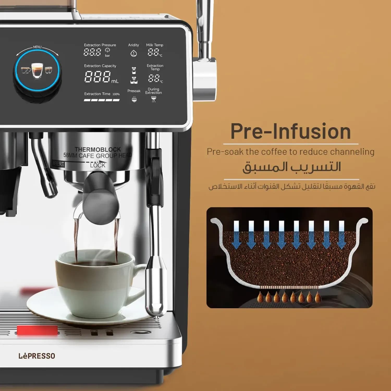 LePresso Coffee Machine - Dual Boiler, Grinder, 20 Bar, Vivente 2