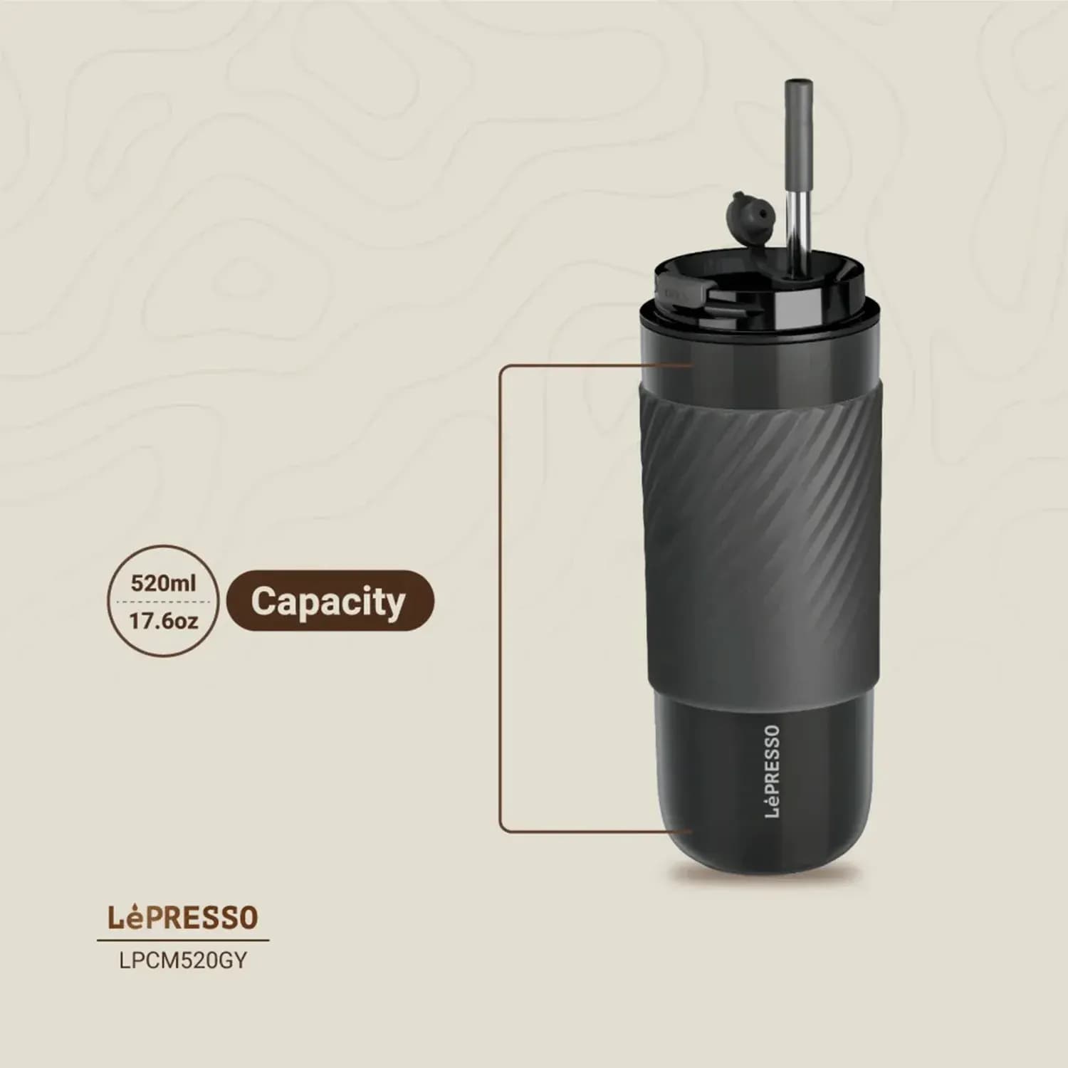 LePresso Thermal Tumbler - Infusion Filter, 520ml, Gray 3