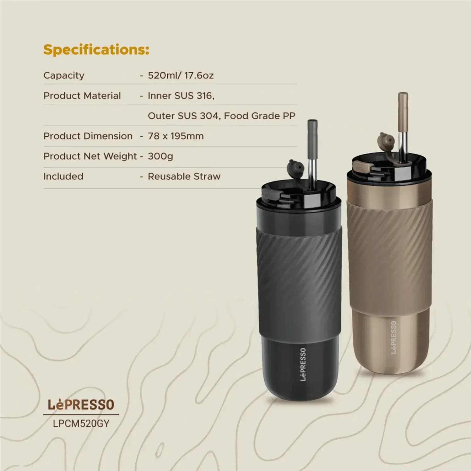 LePresso Thermal Tumbler - Infusion Filter, 520ml, Gray 4