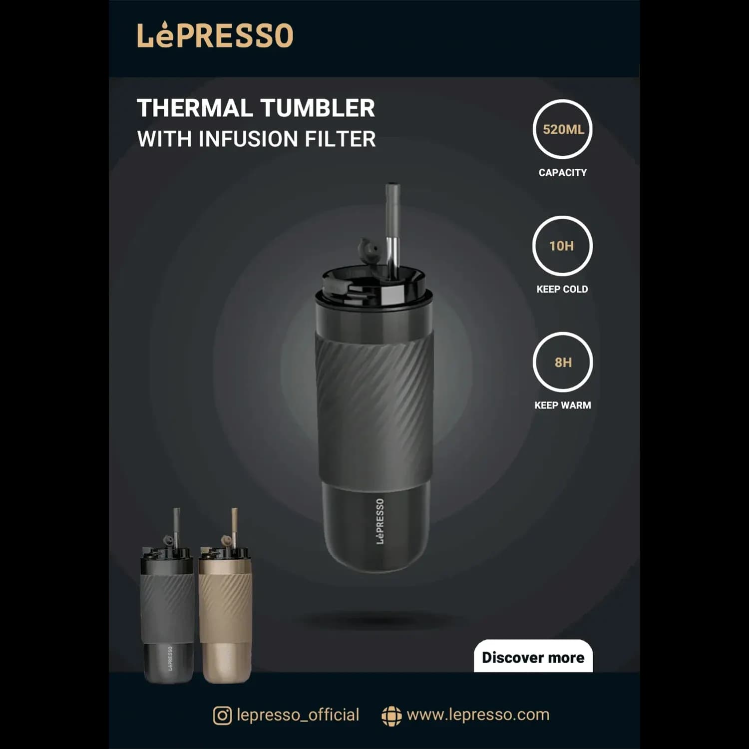 LePresso Thermal Tumbler - Infusion Filter, 520ml, Gray 5