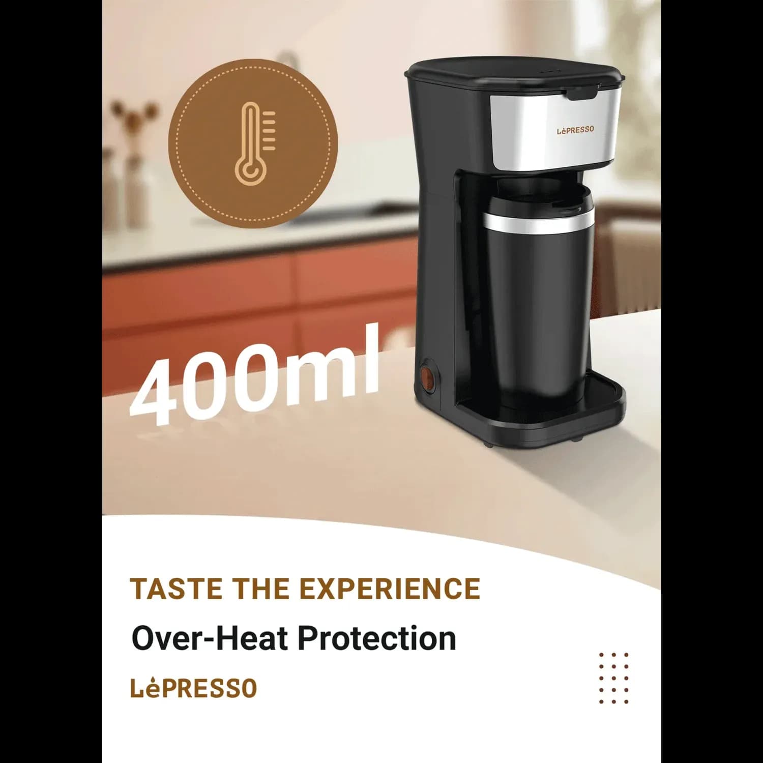 LePresso Coffee Brewer - 400ml Travel Mug, Lightweight, Black 3