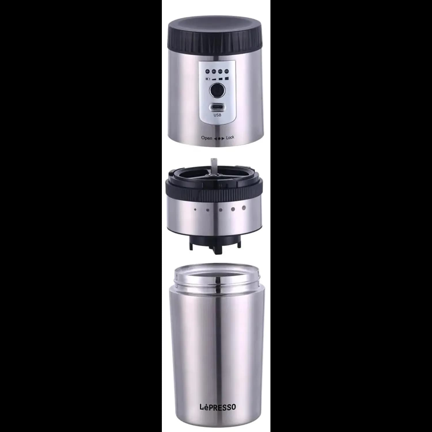 LePresso Portable Espresso Maker - Adjustable Grinder, Silver 3