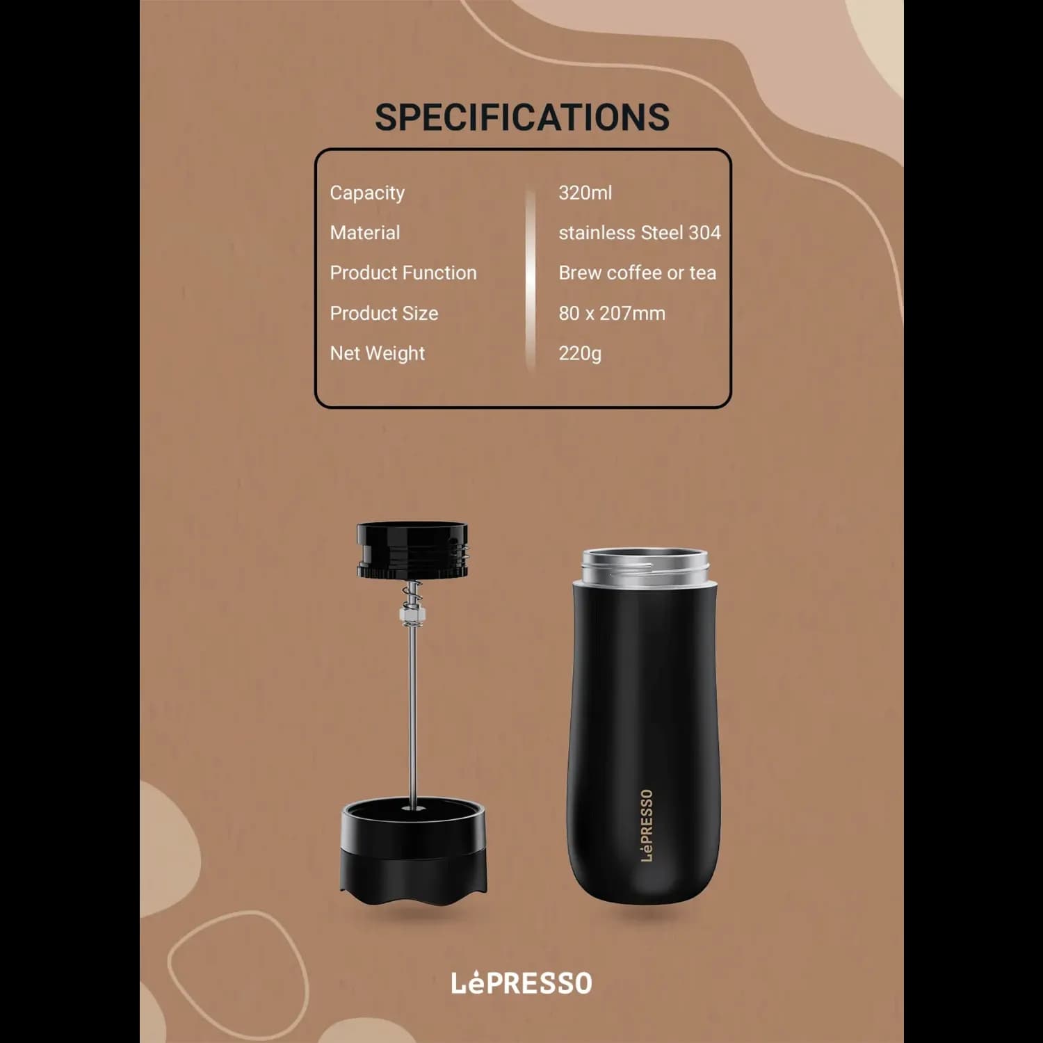 LePresso Insulated Mug - French Press, 320ml Black 4