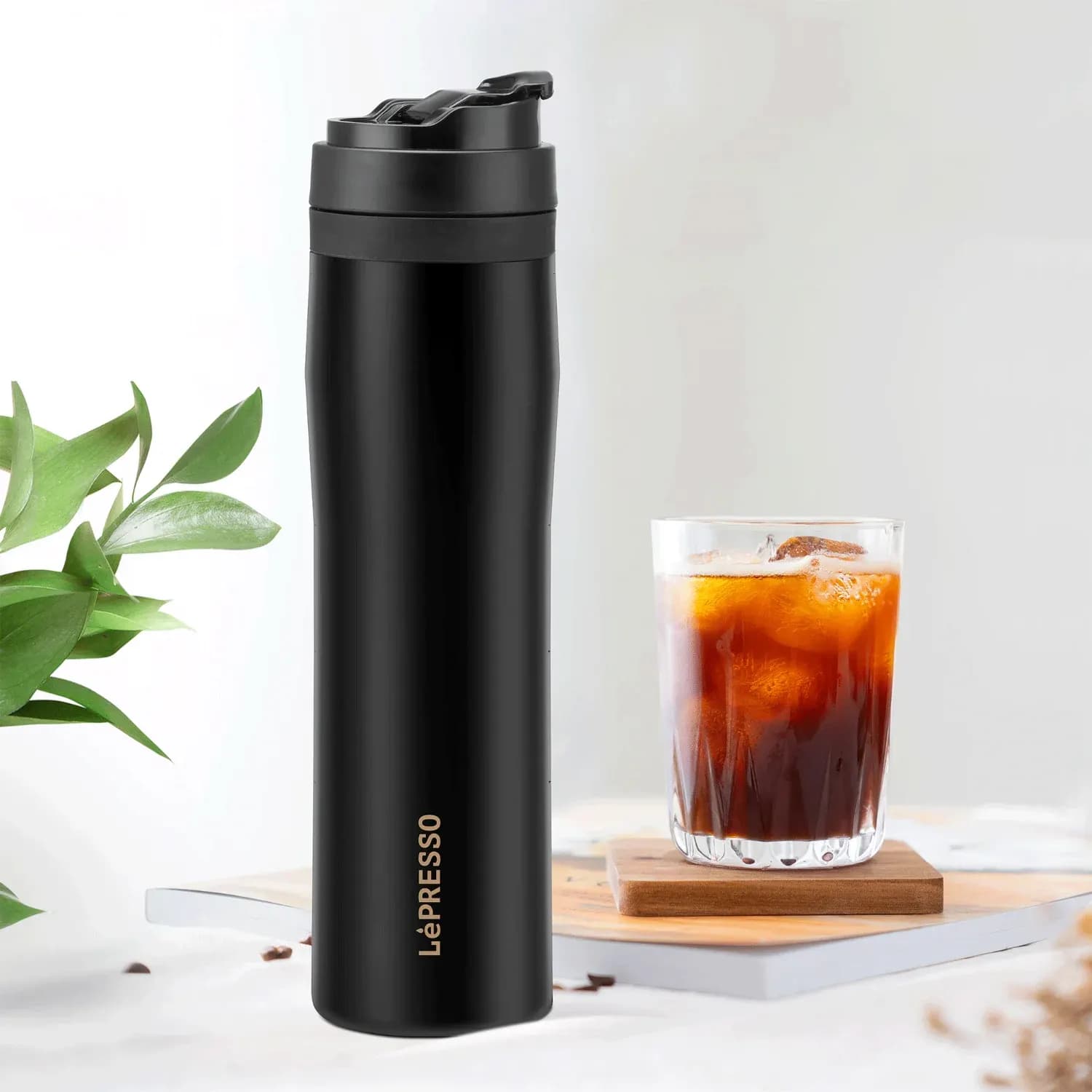 LePresso French Press - Portable Stainless Steel, Black 3