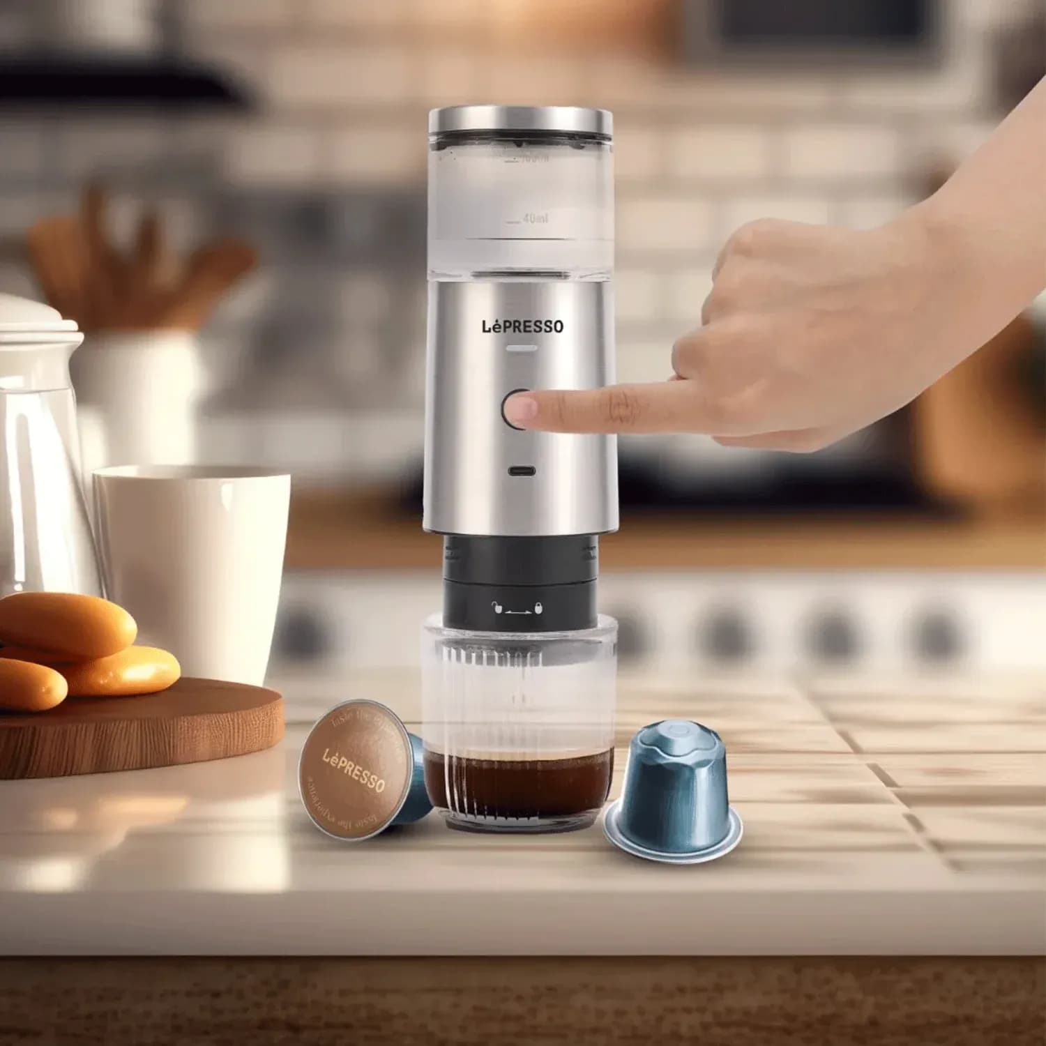 LePresso Portable Espresso Machine - Thermal Meter, Silver 3